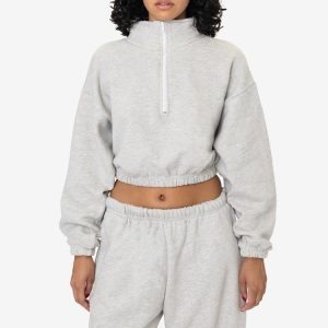 CF396 - Cotton Fleece Half Zip Cropped Pullover