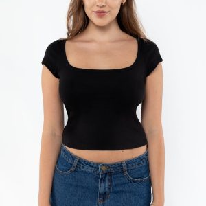 43023 - Baby Rib Square Neck Cap Sleeve Tee