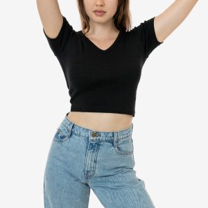 4356 - Baby Rib Short Sleeve V-Neck Crop Tee