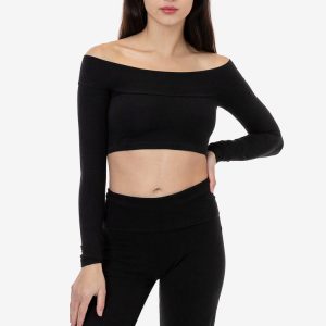 83074GD - Cotton Spandex Long Sleeve Off Shoulder Crop Top