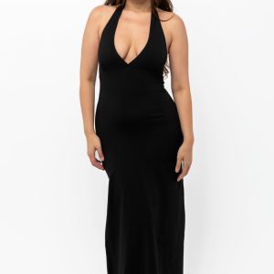 8374 - Cotton Spandex Halter Maxi Dress