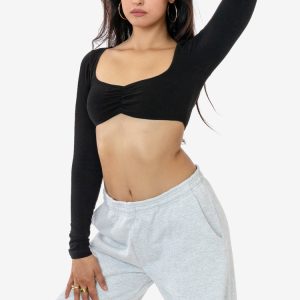 8387GD - Garment Dye Ruched Long Sleeve Micro Crop Top