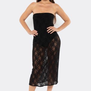 FNS800 - Floral Lace Midi Tube Dress