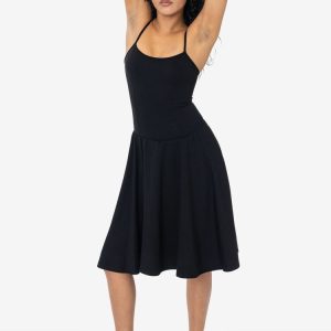 PON3662 - Ponte Mid-Length Drop Waist Spaghetti Dress