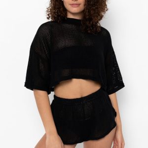 RIN331GD - Cotton Fishnet Garment Dye Crop Top