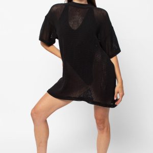 RIN500GD - Cotton Fishnet Mock Neck Big Tee