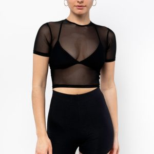 RNS078 - Micromesh Short Sleeve Crop Top Tee Shirt