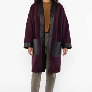 RWL100 - Wool Coat with Leather Trim