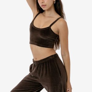 VLR316GD - Garment Dye Velour Spaghetti Crop Tank
