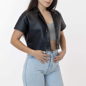 RLH3021 - Leather Cropped Camp Collar Shirt