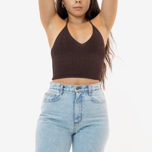 RFK406 - Viscose Nylon Cropped V-Neck Halter Top