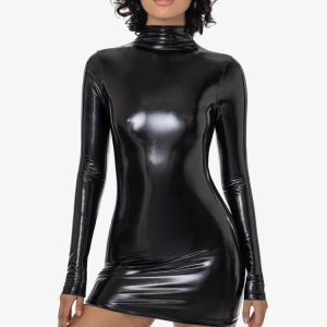 RSV3606 - Stretch Vinyl Mockneck Dress